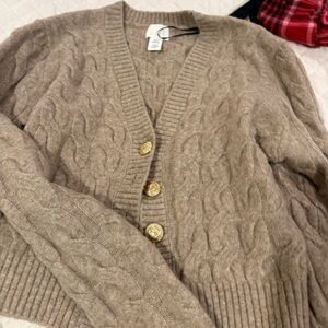 H&M Women's Cable-Knit Cardigan in Taupe with Gold Buttons